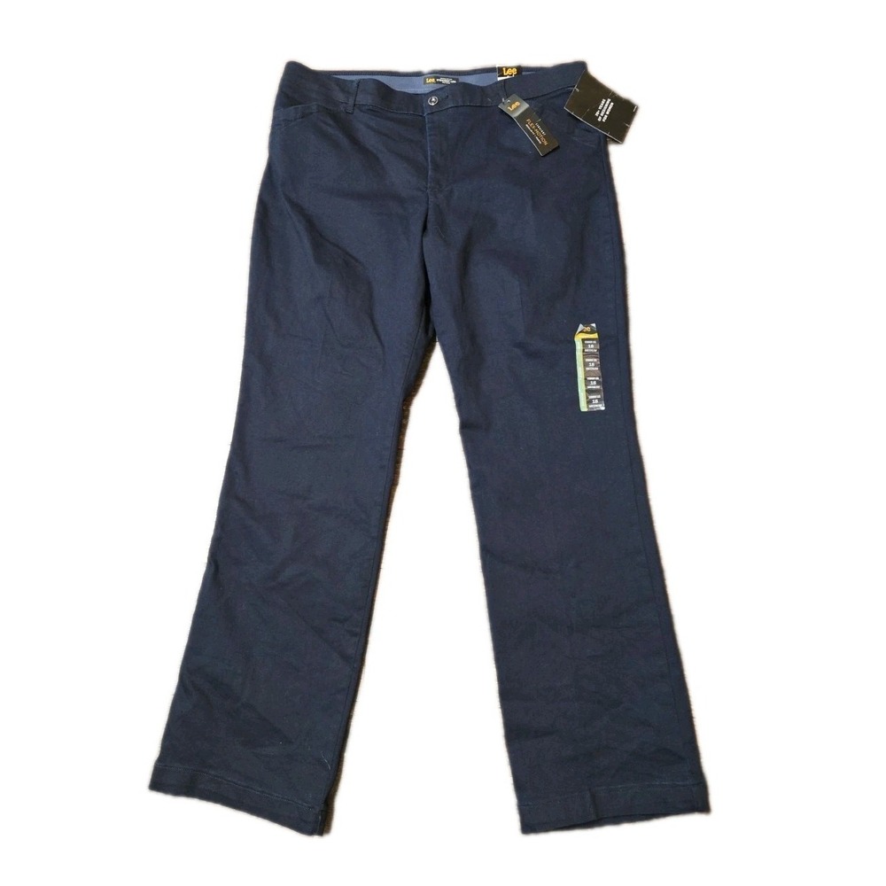 Lee Women's Mid Rise 18 Trouser Pant Flex Motion Fit Straight Leg Rinse NWT